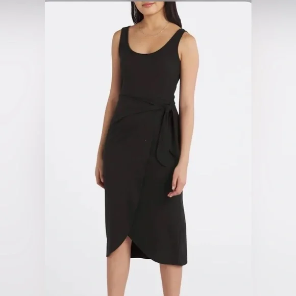 Nine Britton Amber Knit Midi Wrap Dress Sleeveless in Black | Women's Regular Size XL | Polyester | Stitch Fix